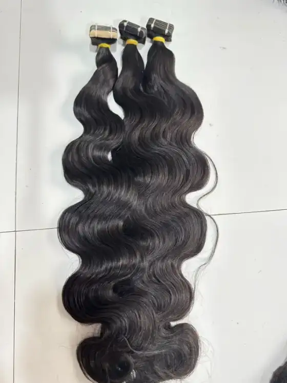 Natural black body wave machine weft hair